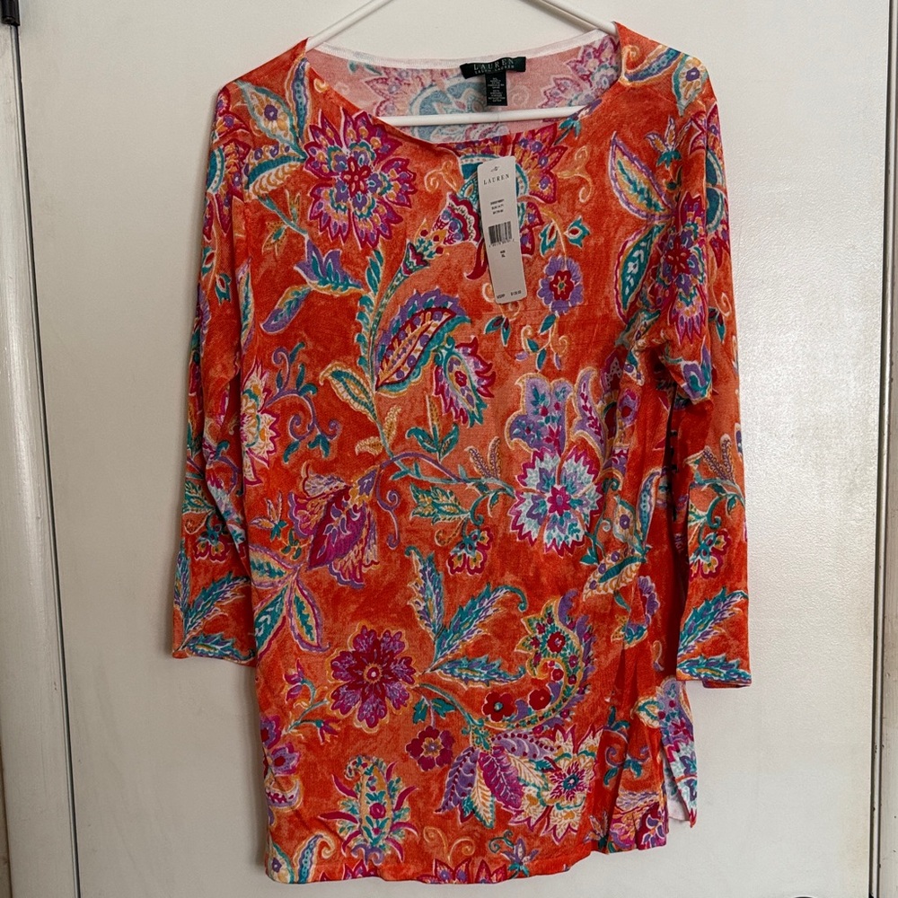 Lauren Ralph Lauren Vibrant Multicolor Floral Top Blouse NWT